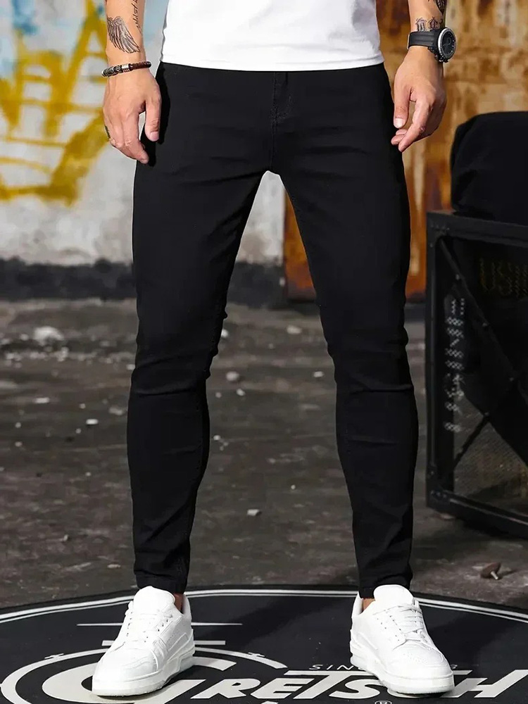 FJM-Jean Slim en Denim pour Homme, Pantalon Monochromatique, Noir et Bleu, Style Hip-Hop, Harajuku de Luxe, Collection Printemps