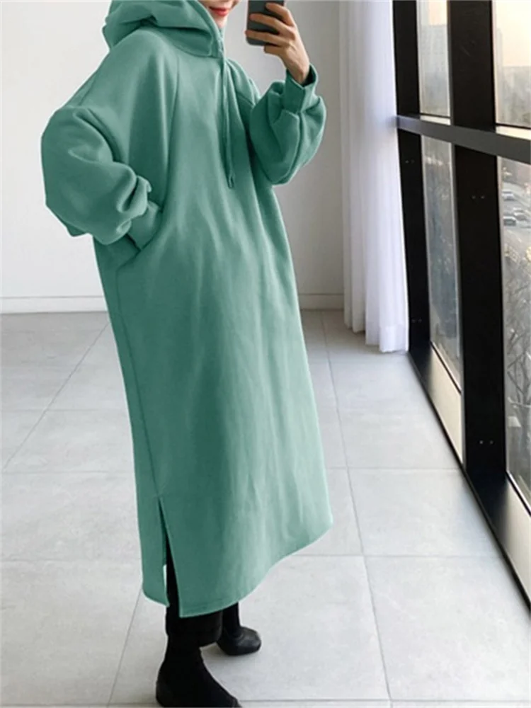 Sweats à capuche longs doublés sourire pour femmes, pull à capuche monochrome, manches longues, mode décontractée, automne et hiver, PVD féminin, Y-Y2K