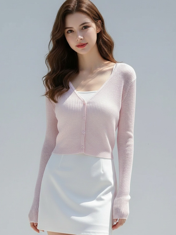 Cardigan coréen pour femme, été 2026, fin, décontracté, uni, anti-UV, polyvalent, tricoté, col en V, style doux, couleur bonbon