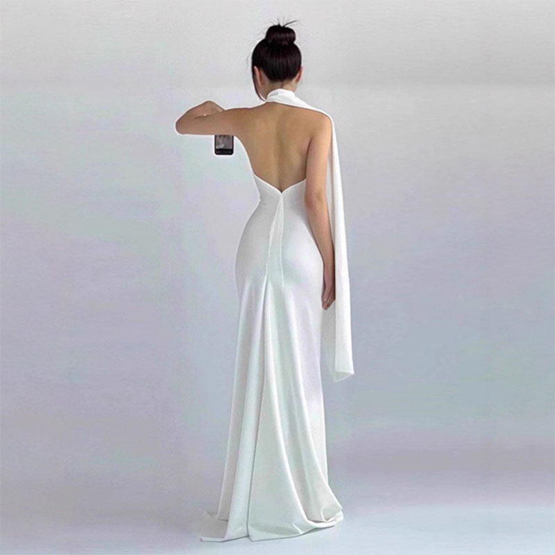Robe de soirée sexy à épaules dénudées avec ruban, nouvelle collection printemps, couleur unie, taille haute, amincissante, pour banquets et soirées, élégante pour femme
