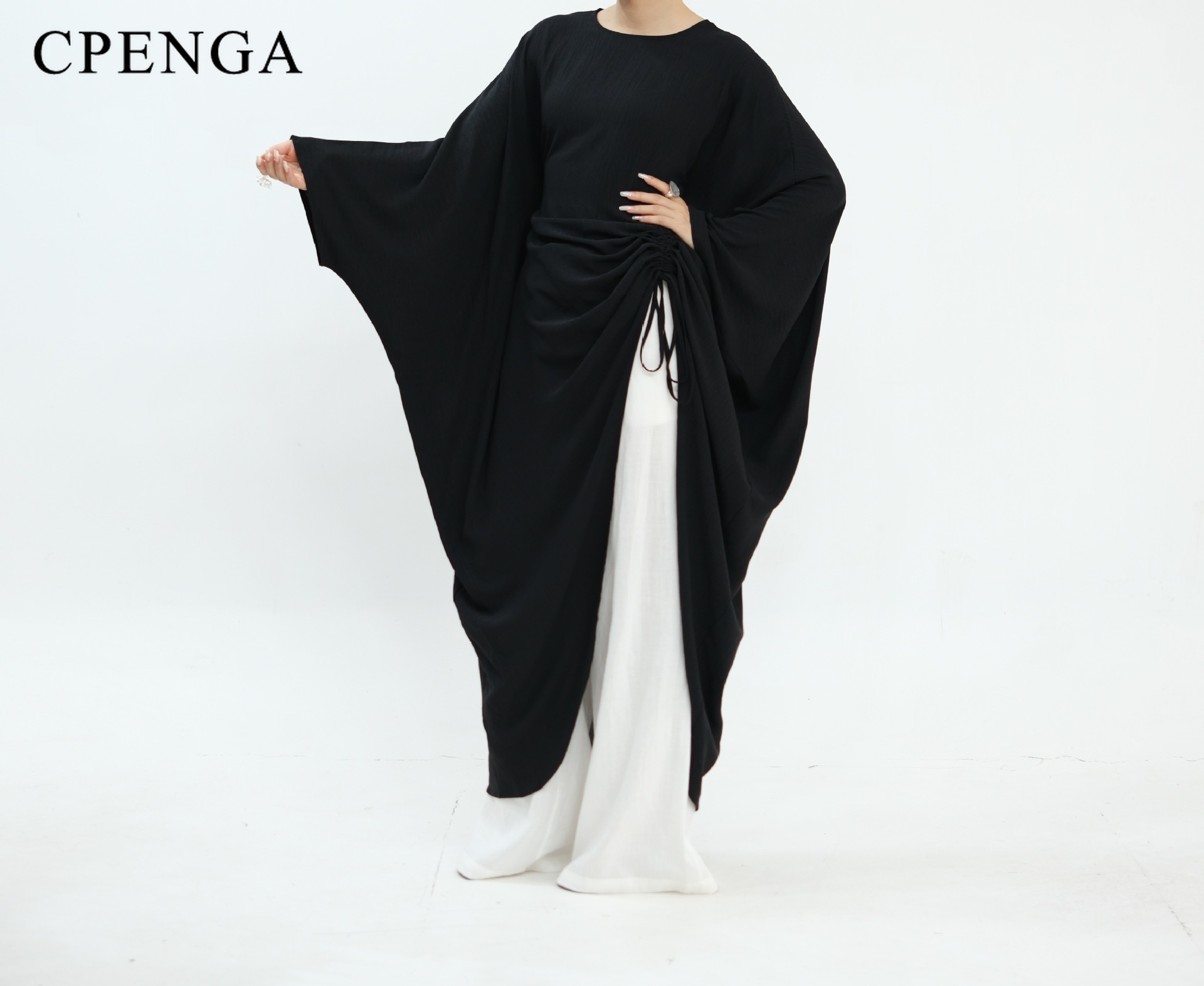 2026 Robe élégante pour femme musulmane, Abaya Kaftan modeste avec fente latérale et manches chauve-souris, idéale pour les fêtes de Ramadan et d'Aïd.