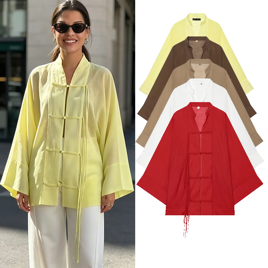 Chemisier élégant pour femme, chemise ample à manches longues, chemise décontractée à simple boutonnage, haut transparent fin et tendance