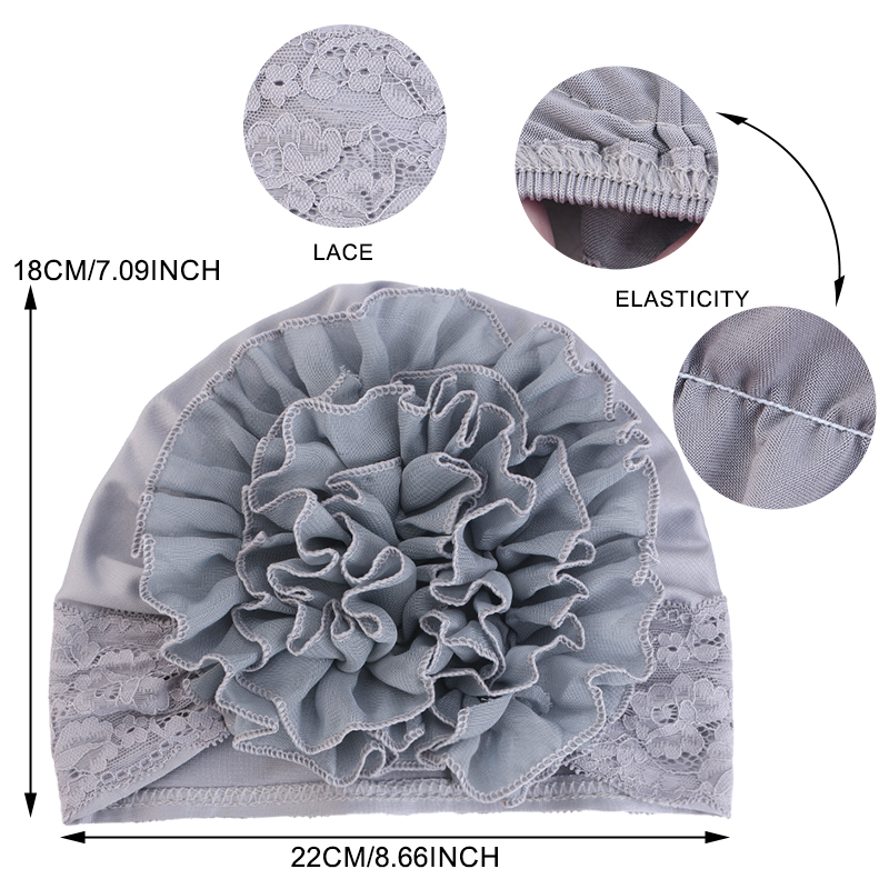 Foulard de tête en dentelle à grandes fleurs pour femmes, chapeau Turban élégant, doux et léger, Design à volants, couvre-chef de chimio multicolore, nouvelle collection