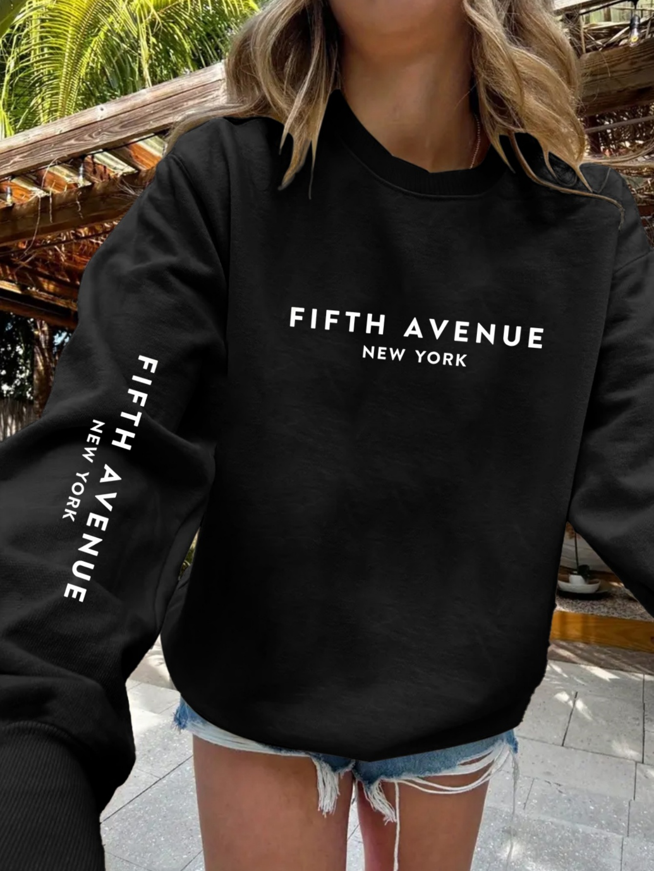 Sweat-shirt décontracté pour femme à col rond avec imprimé lettres, marque tendance, manches longues, motif imprimé, adapté à toutes les saisons