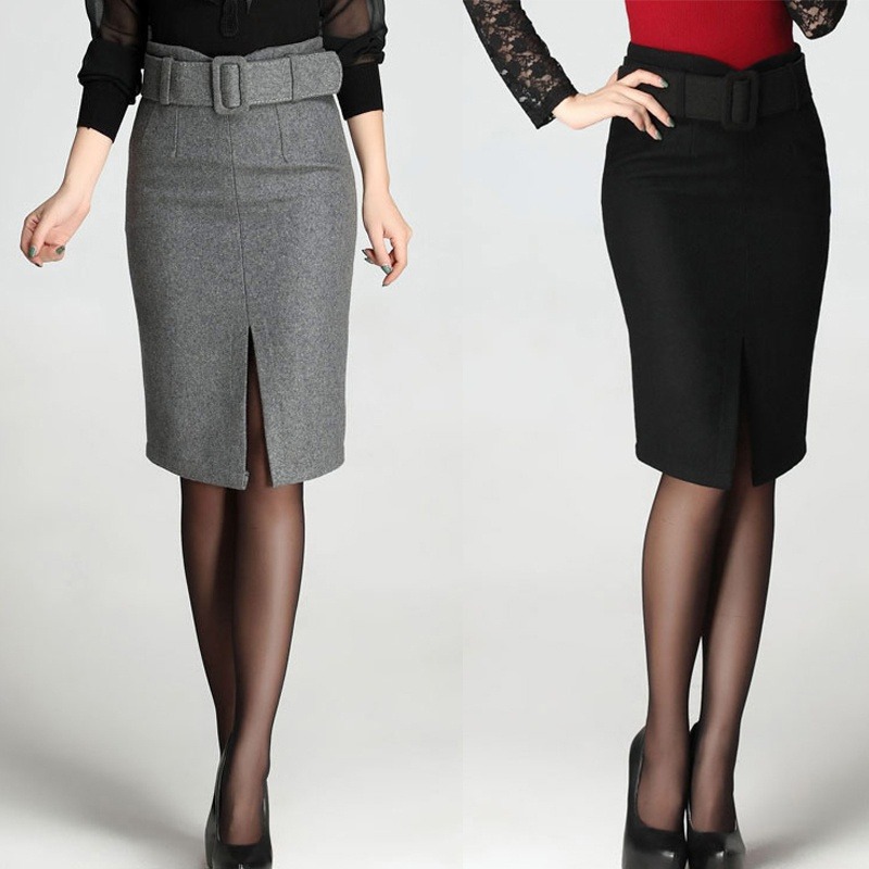 Mode nouvelle grande taille taille haute mode décontractée mi-longue laine jupe crayon femmes jupes femmes.
