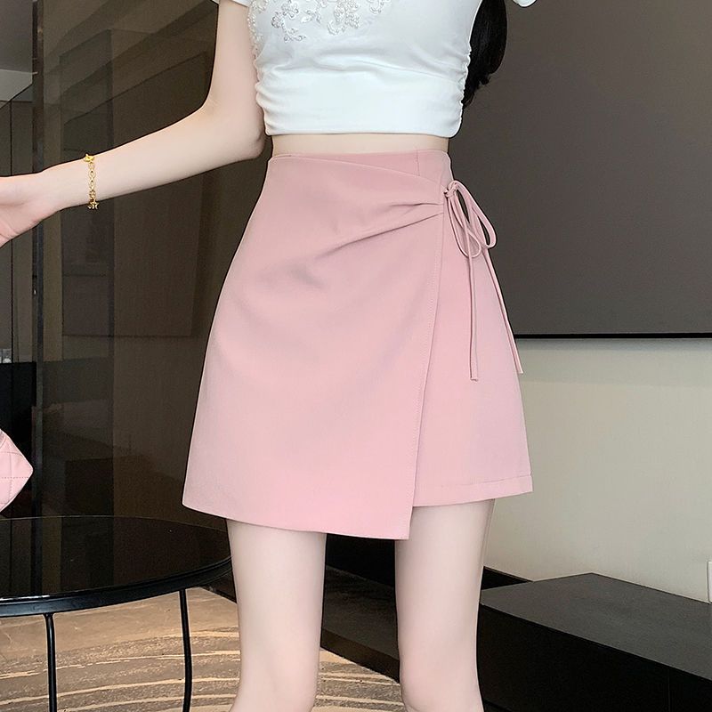 Jupe femme avec cordes jupes femme rose irrégulière taille haute courte Vintage Style coréen vêtements ventes esthétique modeste V