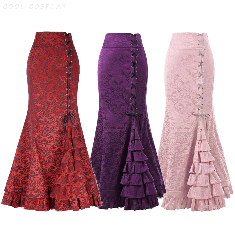 Jupes longues femmes Punk queue de poisson jupe Vintage gothique nouveau tempérament taille haute Goth jupe Festival tenue de fête femme vêtements