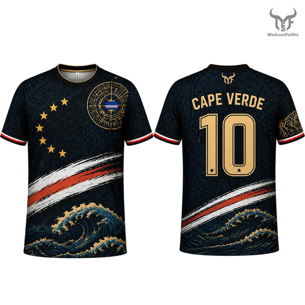 Maillot imprimé drapeau Cap-Vert 2026 Nouveau uniforme d'entraînement de football respirant à séchage rapide pour hommes et femmes, streetwear décontracté
