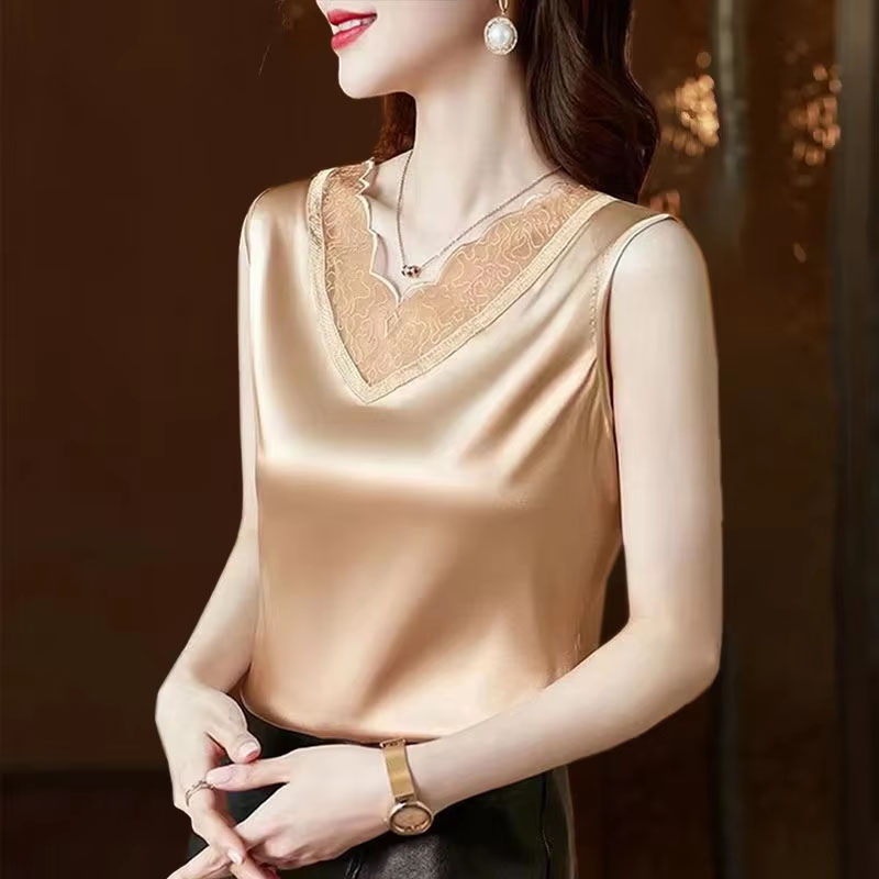 Débardeurs et hauts d'été pour femmes en dentelle et soie glacée, mode décontractée sans manches, style urbain, Hotsweet