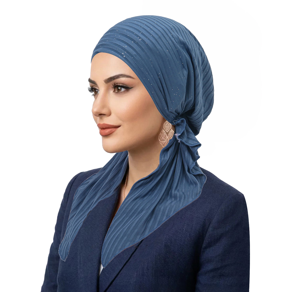 Chapeaux Turban Hijab Musulman à Rayures Tendance, Foulards à Longue Queue, Bonnets Hijab Élastiques Respirants pour Femmes et Filles