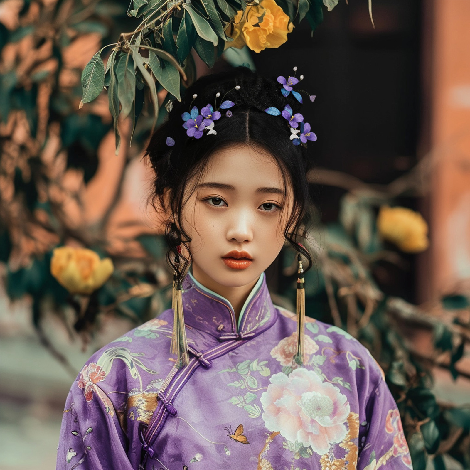 Épingle à cheveux en Faux velours violet, accessoires pour cheveux de Style ancien, artisanat en filigrane fait à la main pour la photographie de Cosplay Hanfu, 1/3 pièces