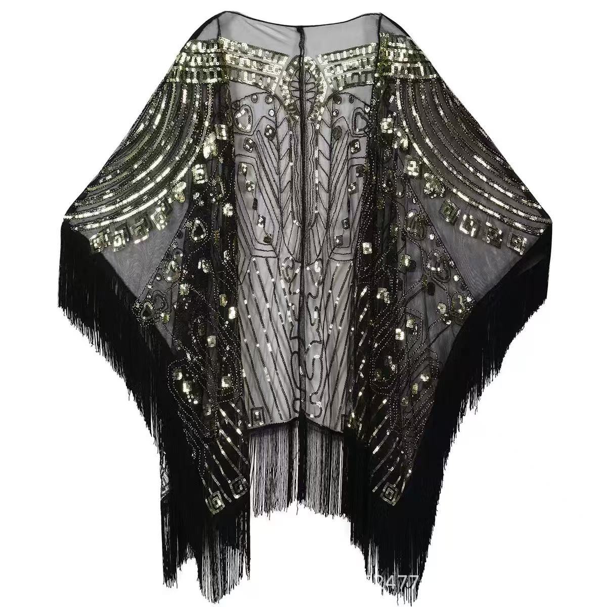 Châles et enveloppes pour robes de soirée pour femmes, robe à paillettes respirantes, cape de mariage perlée à franges, cosplay des années 1920, 303