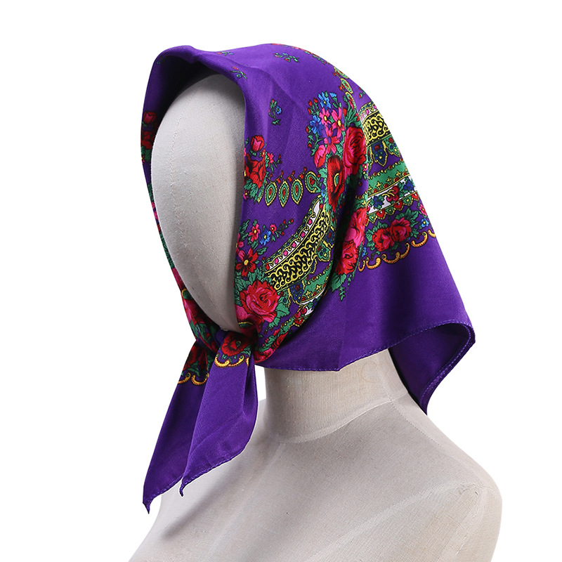 Foulard Carré de Luxe à Fleurs Russe pour Femme, Bandana pour Cheveux, Mouchoir Babouchka, 21 ème Châle, Bandeau de Sauna, 70x70cm