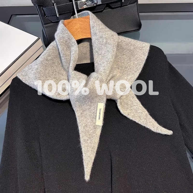 Écharpe tricotée 100% laine pour femme, écharpe chaude d'hiver, couleur unie brillante, châle épais, Triangle doux, col Pashmina, nouvelle collection 2025