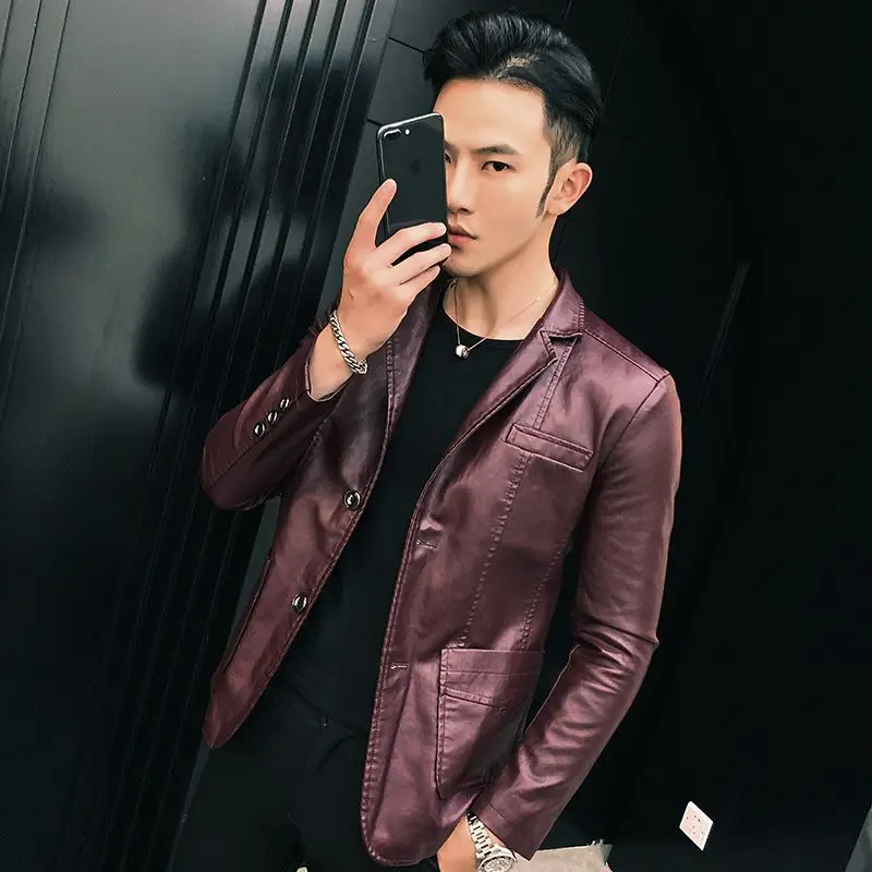 Blazer en cuir de style coréen pour hommes, vêtements de printemps à simple boutonnage, vestes trempées pour hommes, créateur de luxe, haute qualité, simple, nouveau manteau