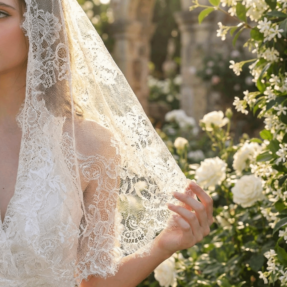 Voile de mariée polyvalent en dentelle florale élégante de style vintage pour femme, couvre-chef en tissu de dentelle sacrée, mode féminine