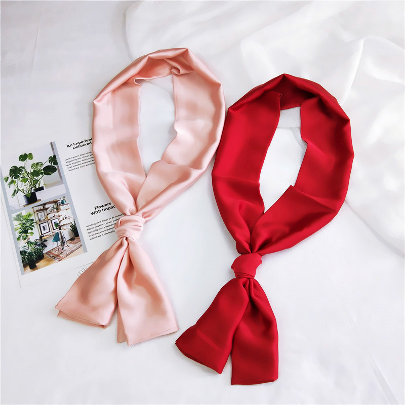 Mode foulard femmes bandeau cheveux écharpe soie Satin sac foulards femme 145*15 cm longues enveloppes noir rouge rose écharpes pour dames