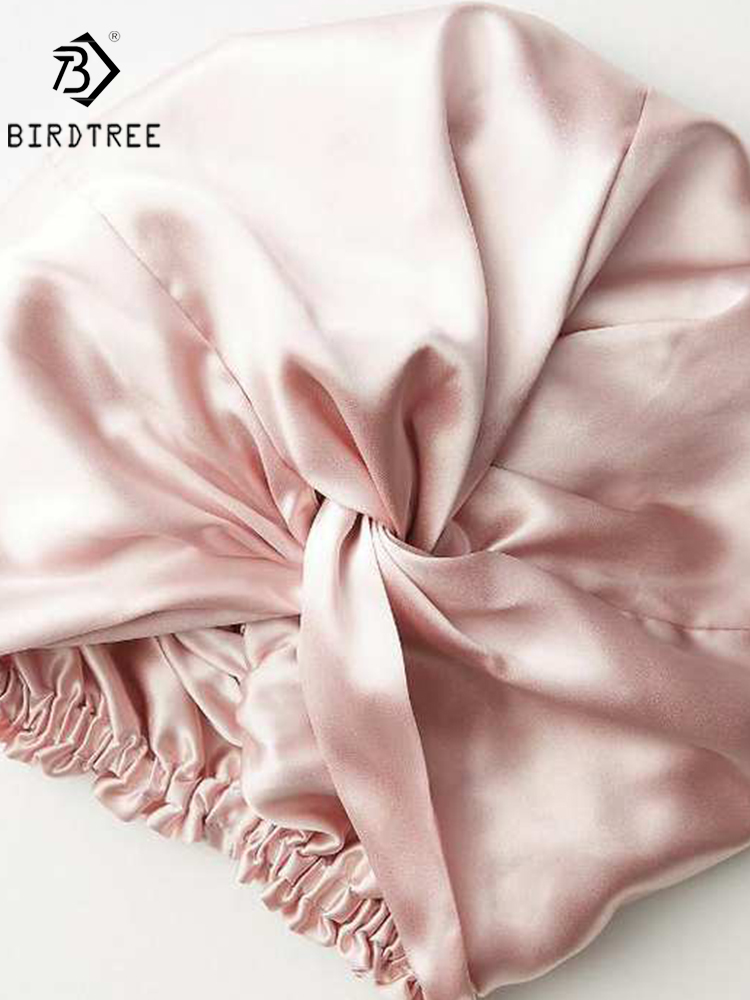 Bonnets en soie véritable à deux couches pour femmes, bonnet de nuit torsadé, bonnet en soie pure de 19 mm pour cheveux bouclés
