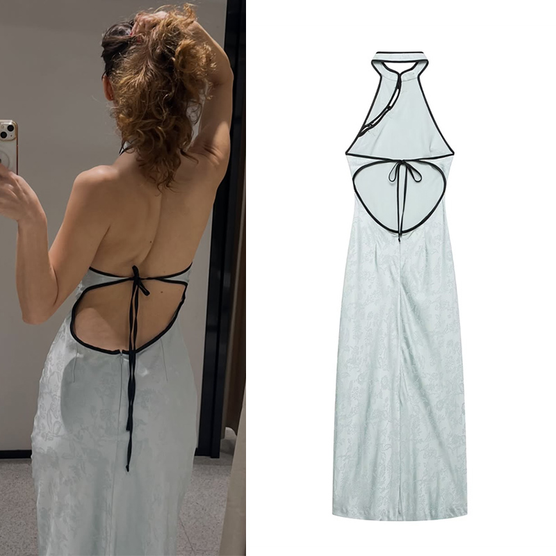 Robe Midi Femme 2026 Nouvelle Collection Été – Robe Jacquard Dos Nu à Nœuds pour Femme – Robe de Soirée Chic et Sexy pour Dames