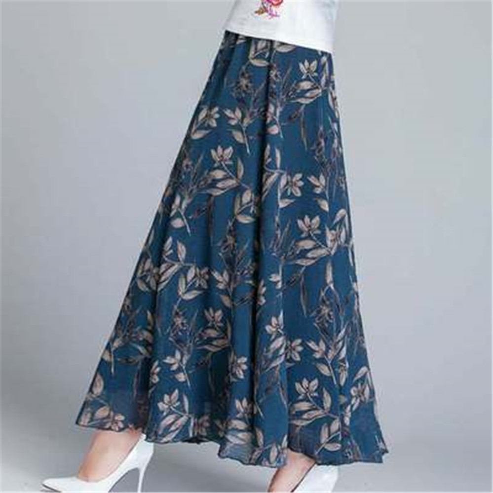 Jupe longue taille haute en mousseline de soie pour femmes, jupe d'été coréenne, jupe maxi florale dégradée, vêtements de danse élégants, vêtements de plage Boho Lady Vintage Girl