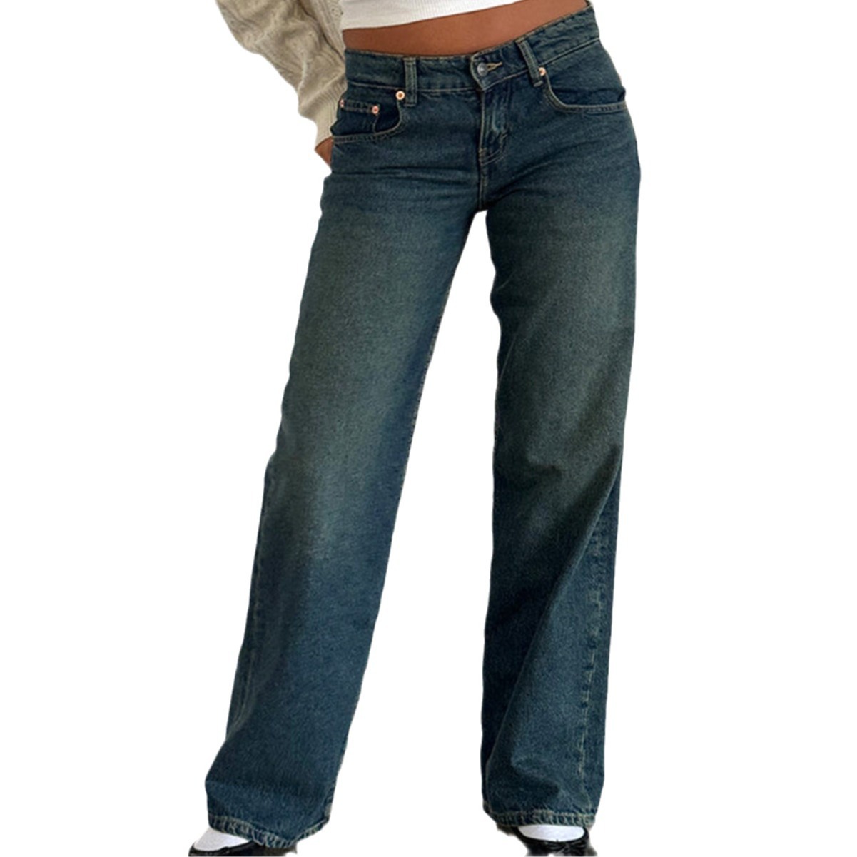 Jean à jambes droites pour femmes, haute qualité, quatre saisons, nouvelle mode, ample, taille basse, jambes larges, décontracté, sans élastique