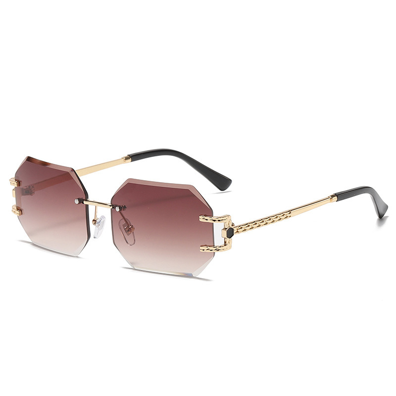 Lunettes de soleil dégradées polygone pour femmes et hommes, tendance, marque de styliste, rectangulaires, sans bords, coupe Len, UV400