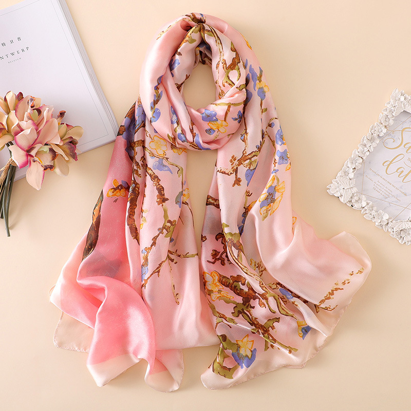 Espagne luxe foulard en soie femmes concepteur Van Gogh peinture à l'huile florale châles en soie Pashmina dames enveloppes foulards Foulard nouveau Hijab