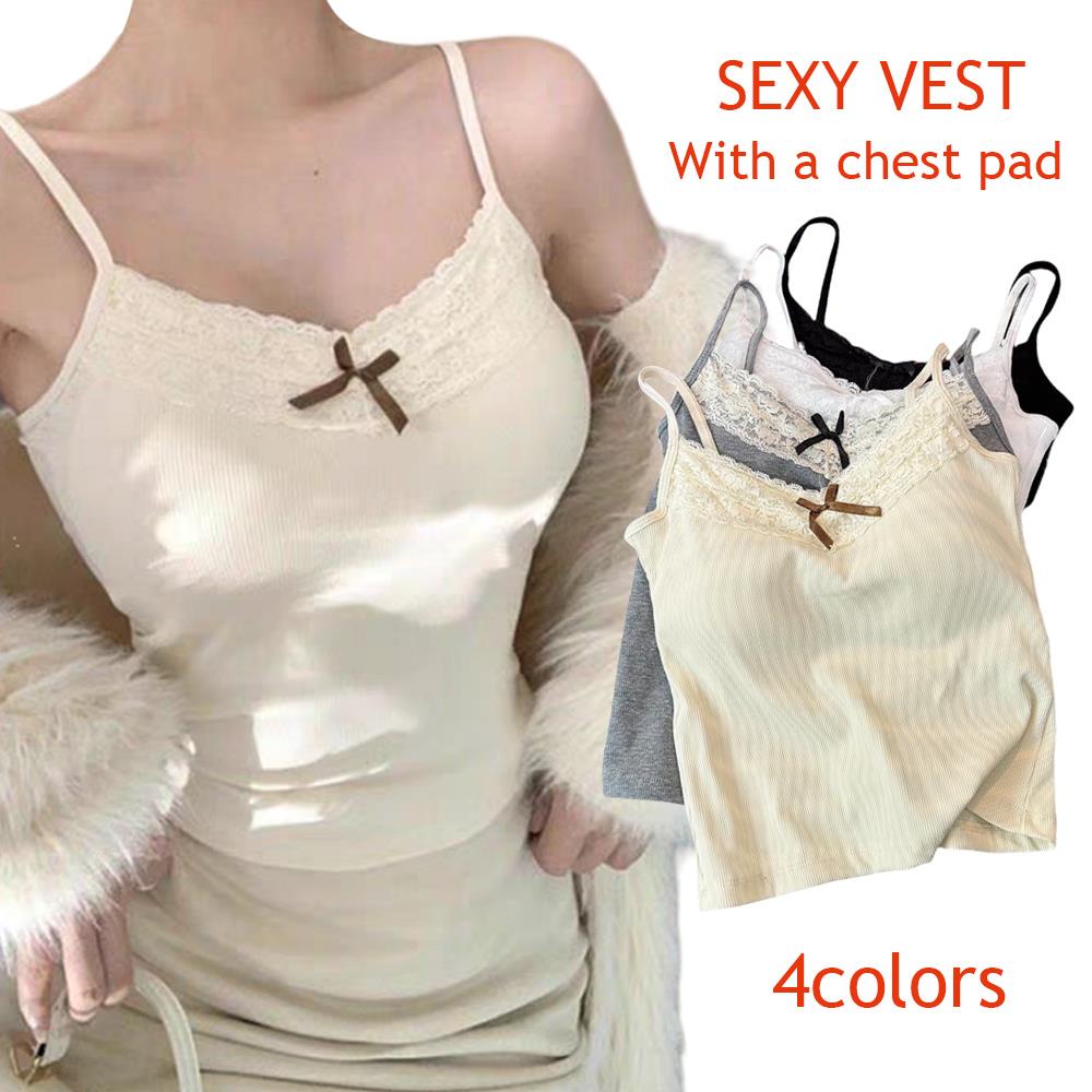 Hauts à bretelles en dentelle tricoté, haut court doux, vêtements en tricot, débardeur Sexy Slim pour femmes, couleur unie, Camisole à nœud court, vêtements