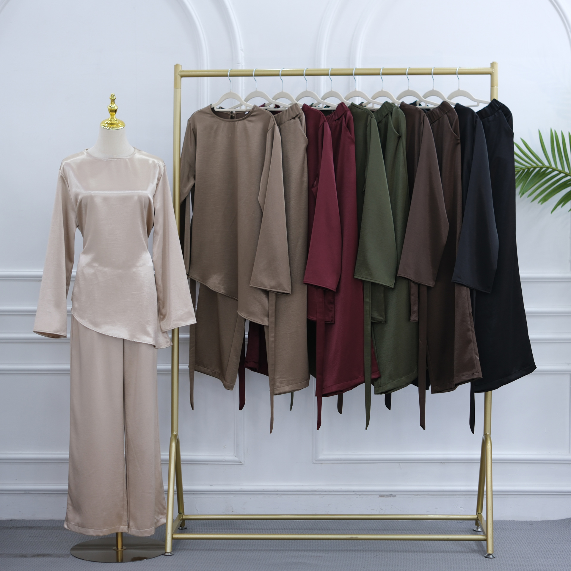 Ensemble 2 pièces pour femme : Blouse et pantalon large, tenue musulmane Eid, haut et pantalon, Ramadan, Maroc, tenues à lacets, Dubaï, Islam, ensemble décontracté