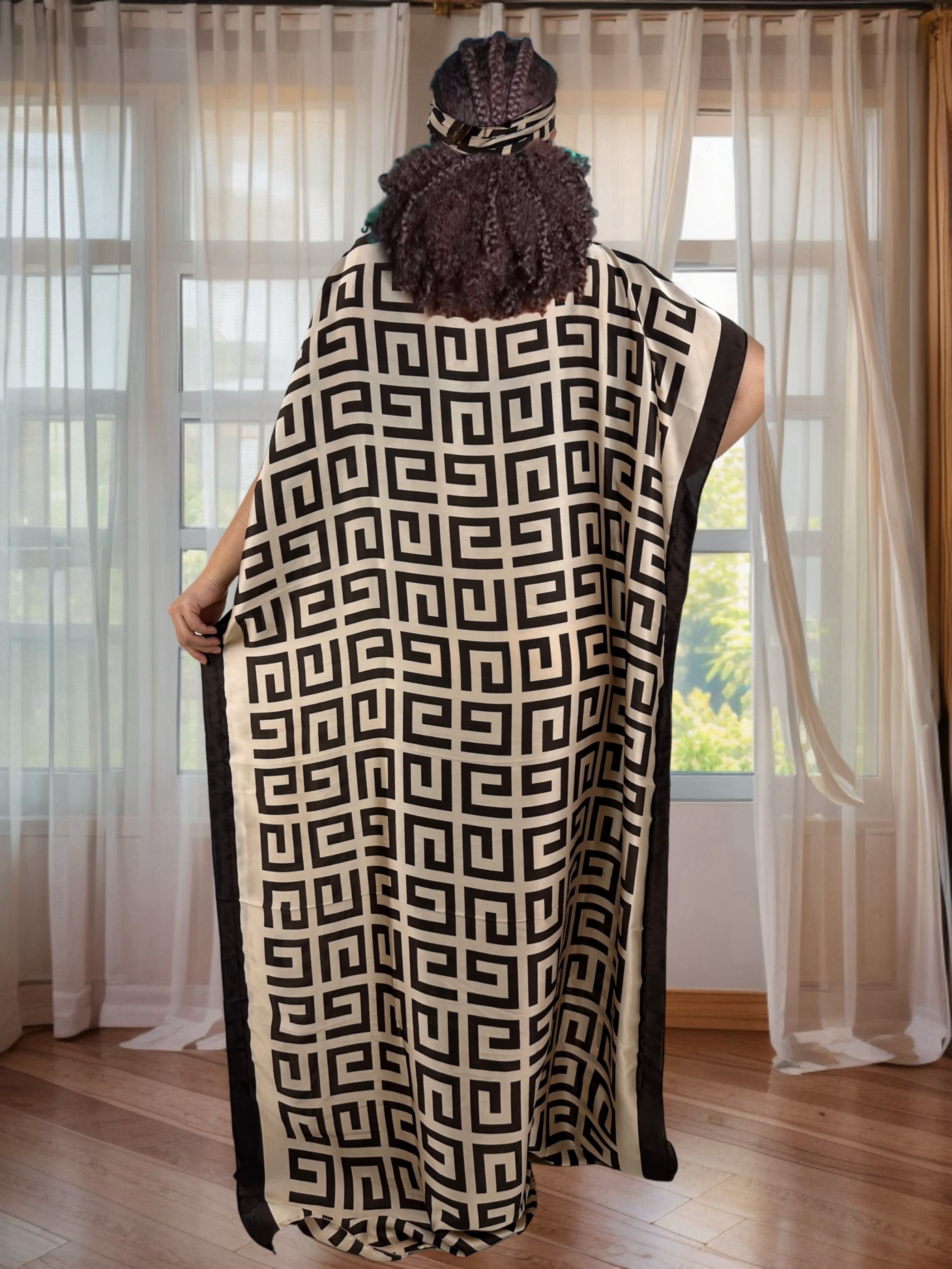 Robe longue caftan élégante à manches chauve-souris, grande taille, imprimé floral, avec foulard