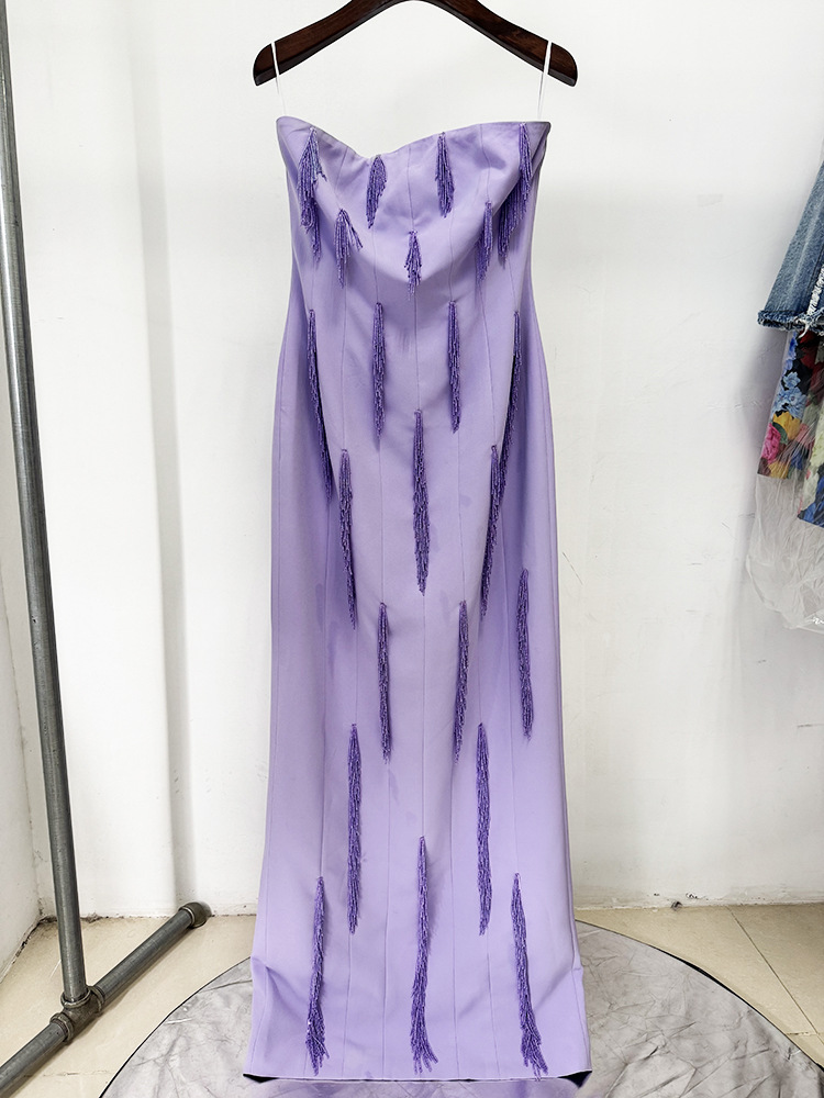 HIGH STREET Nouvelle Collection 2026 Robe longue maxi pour femme à pampilles et perles, avec décolleté enveloppé