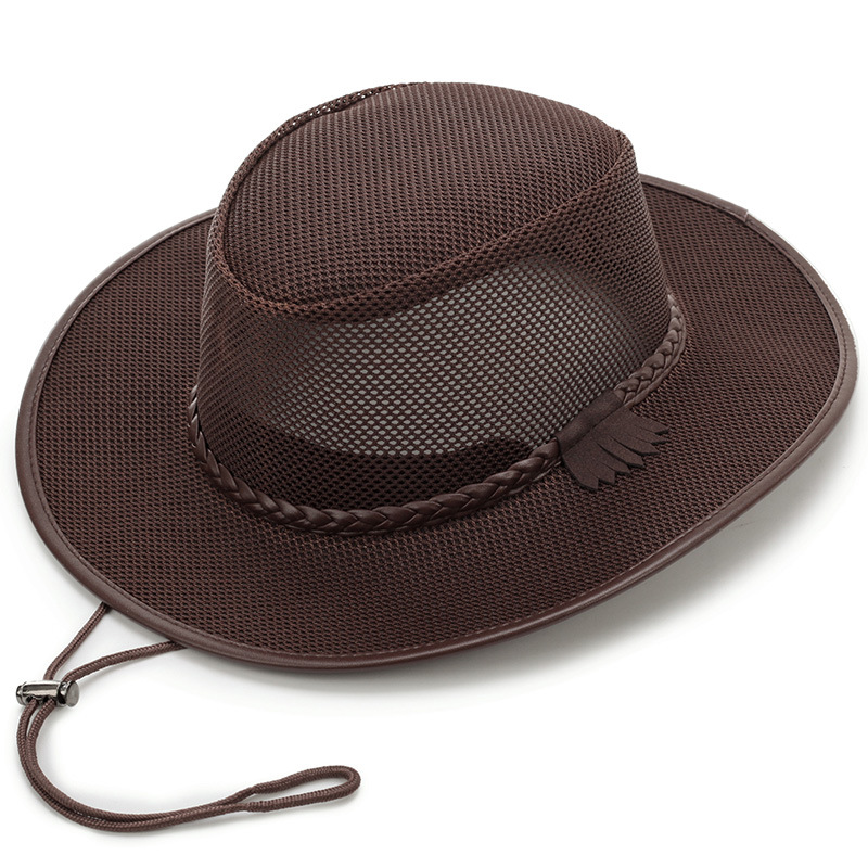 Chapeau de cowboy à large bord pour hommes – Chapeau de soleil d'été en maille respirante pour la plage et l'extérieur