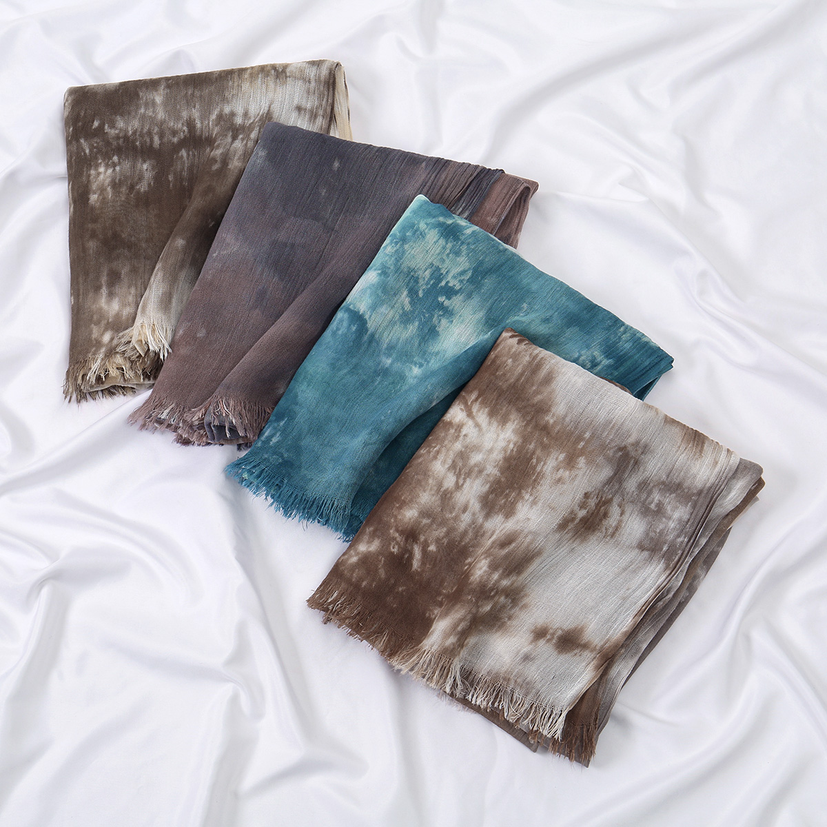 Foulard Hijab en Modal et Coton Rayonne pour Femme, Motif Crêpé Aquarelle, Châle, Voile, Couvre-chef, Écharpe Islamique pour Ramadan 180*70cm