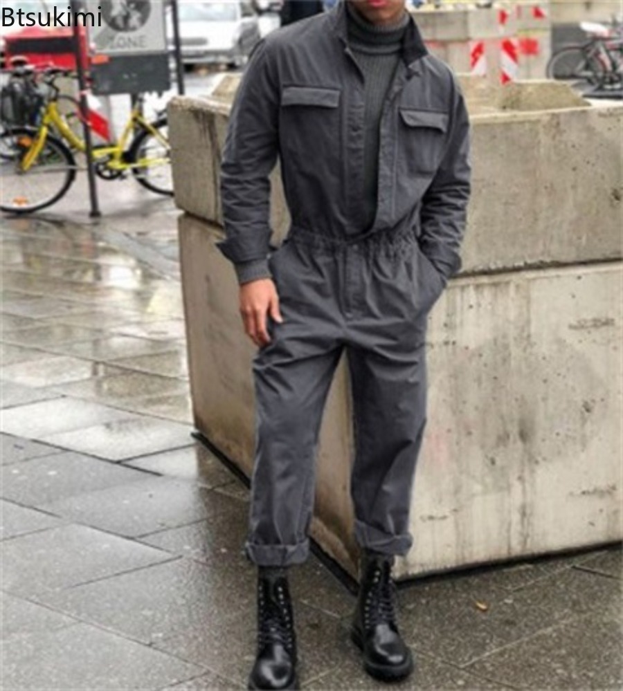 2026 automne hiver mode hommes vêtements combinaisons nouveau col montant à manches longues pantalon hommes décontracté Streetwear une pièce salopette