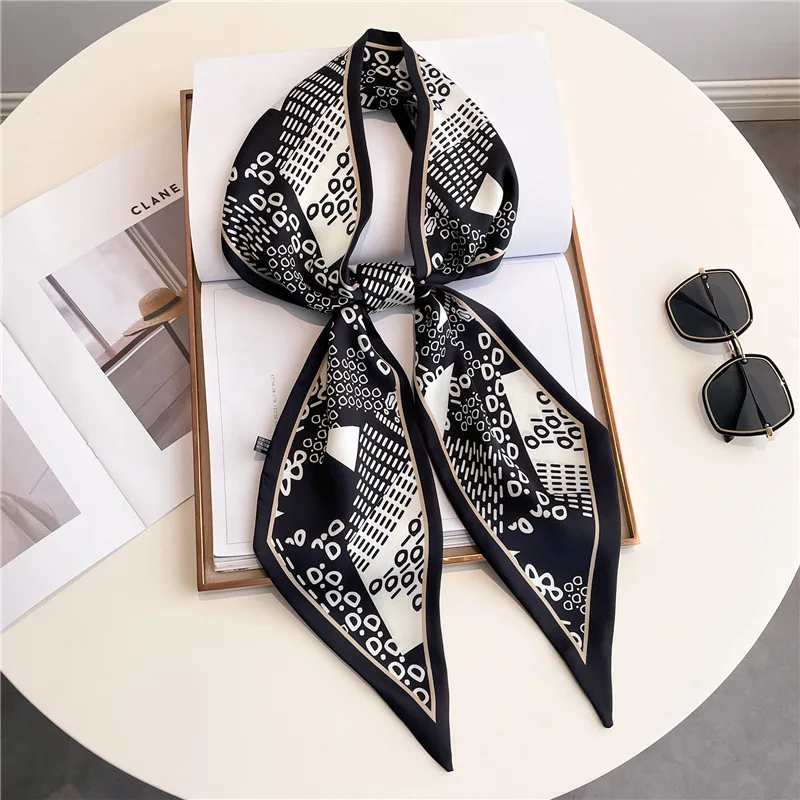 Long foulard maigre bandes de cheveux femmes foulards en soie mode bandeaux sac foulards imprimer bandeau cou écharpe pour dames 14x147 cm