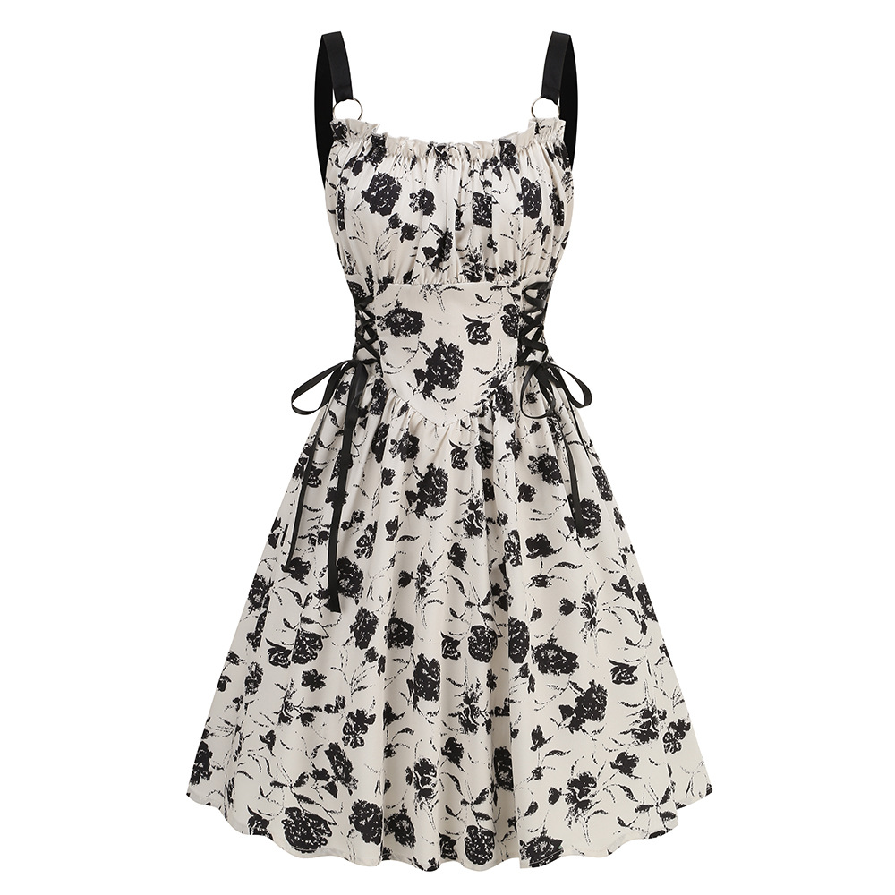 Robe de soirée imprimée à lacets pour femmes, robe à bretelles amincissantes, vêtements féminins à la mode, sexy et élégante