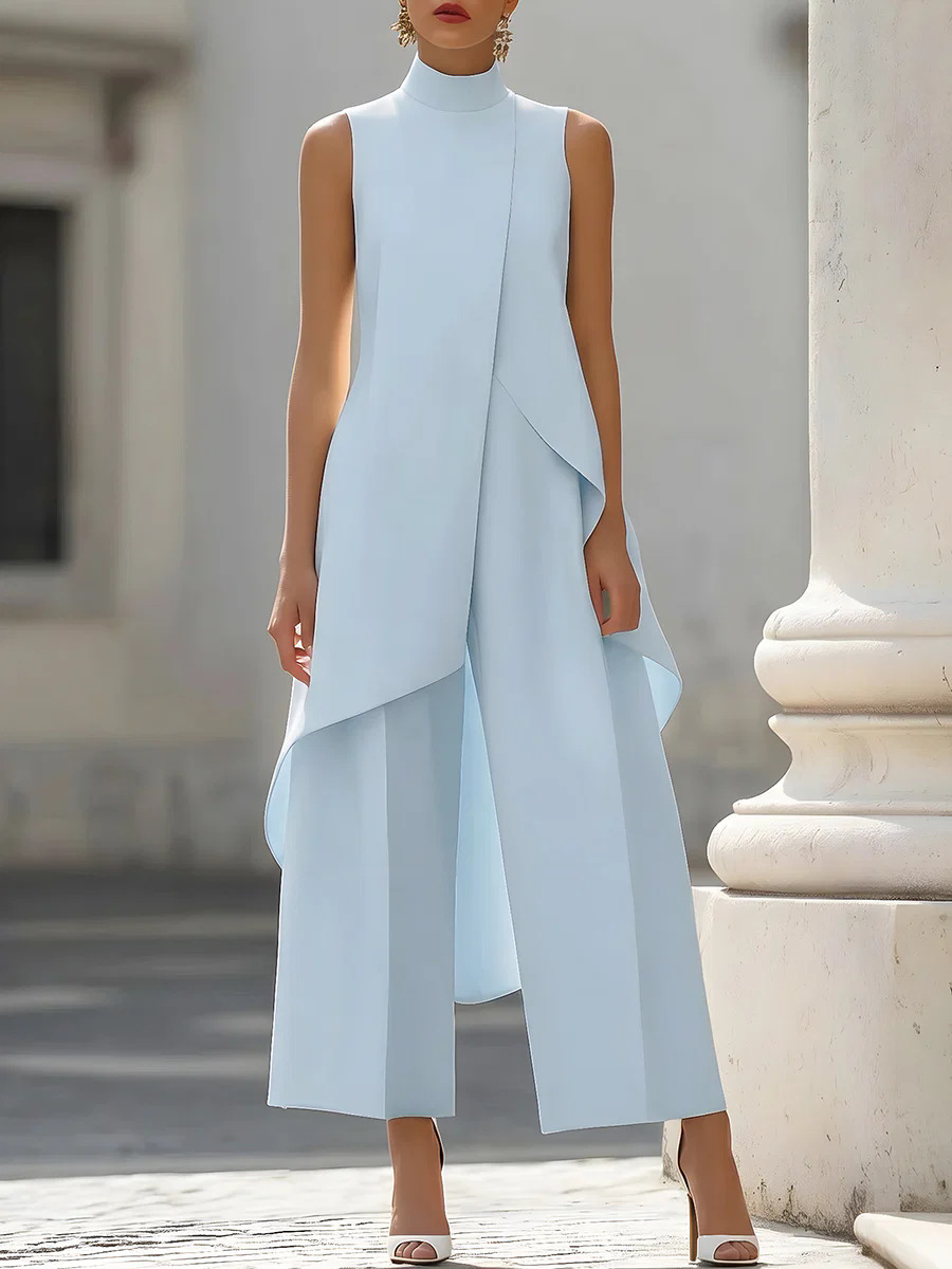 Ensembles Assortis Femme Été 2026 – Nouvelle Collection Chic : Ensemble 2 Pièces Élégant avec Haut Sans Manches et Pantalon Droit au Design Irrégulier, Style Simple