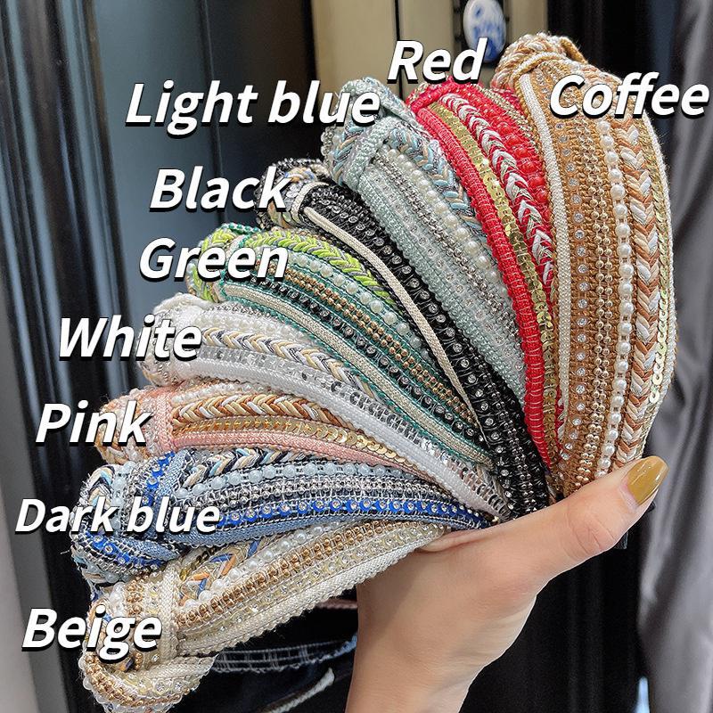 Boho paillettes cristal perle bandeau Style ethnique tête cerceau femmes filles cheveux cerceaux chapeaux large arc bandeaux cheveux accessoires