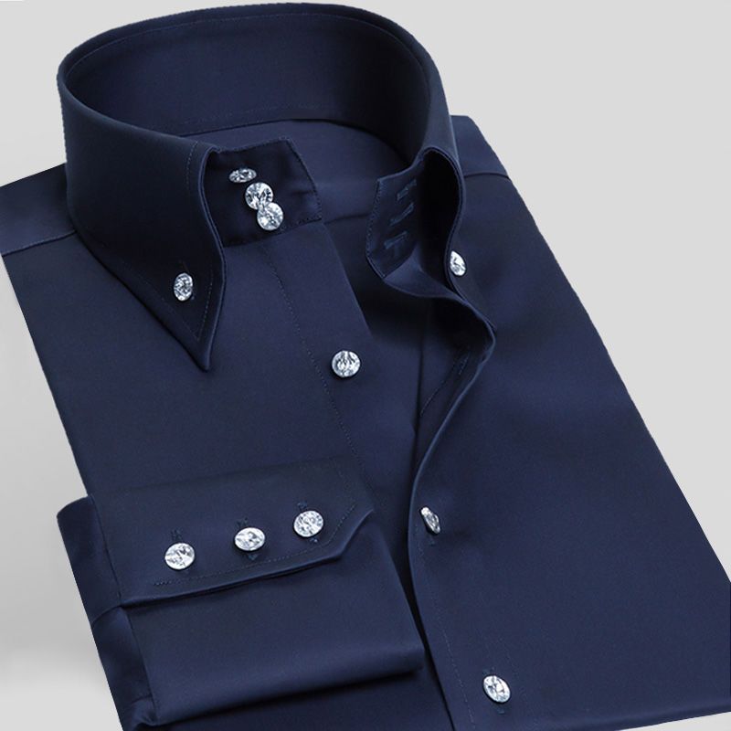 Chemise à col roulé à manches longues pour hommes, coupe couvertes, chemises blanches pour hommes, chemises provoqué d'affaires de bureau, mode décontractée
