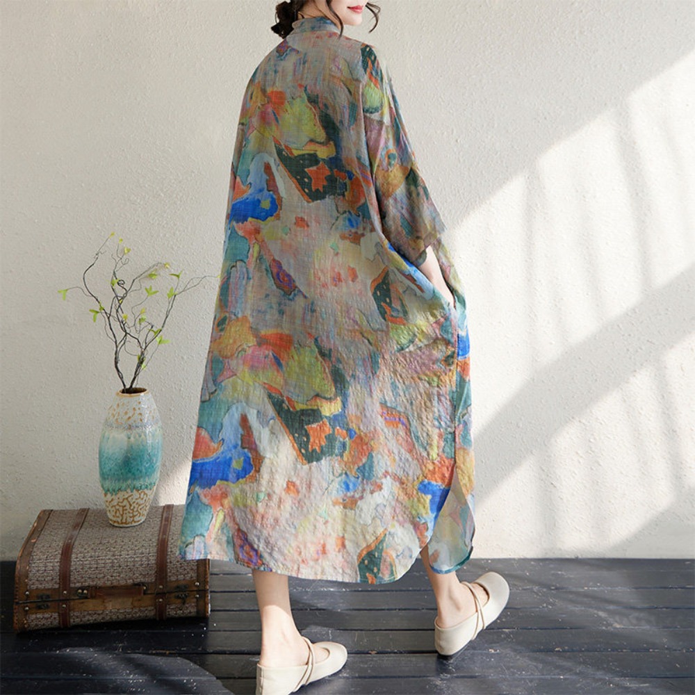 Robe d'été confortable en coton et lin pour femme, style bohème, décontractée, pour les vacances et la plage