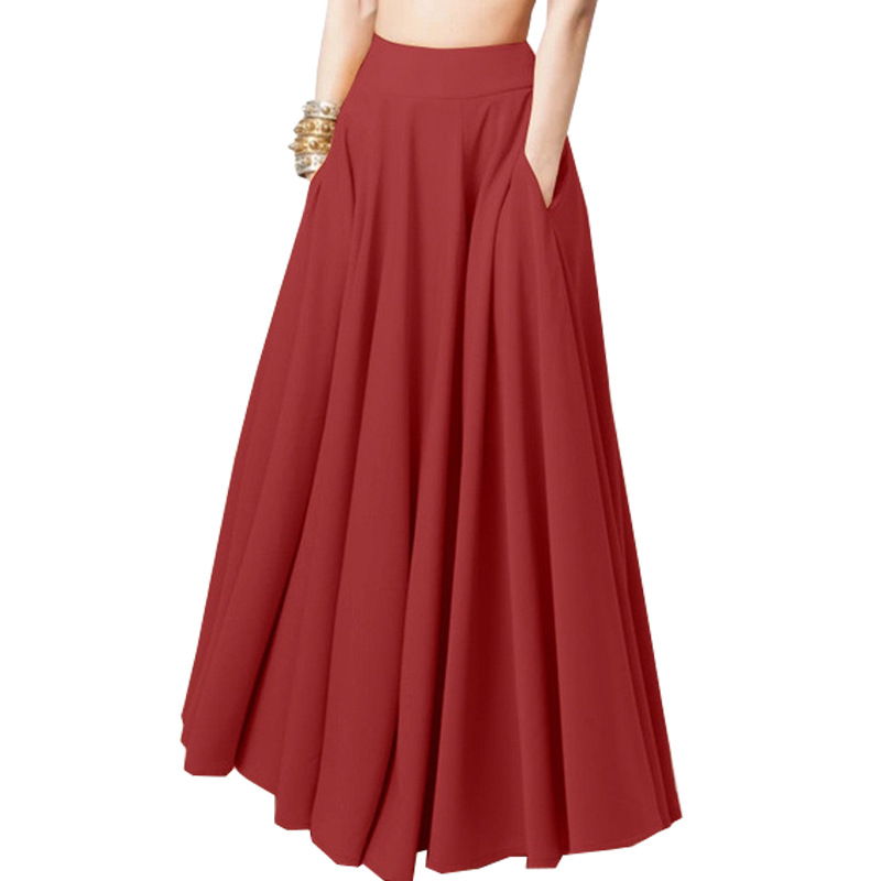 2025 printemps femmes jupe noir tempérament confortable plissé mode décontracté taille élastique rouge jupe longue pour femme