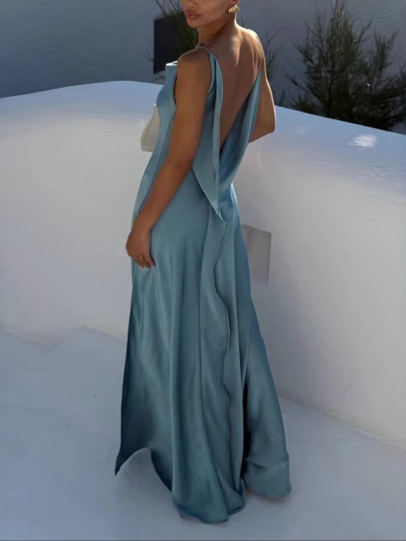 Robe de soirée élégante en satin pour femme, chic, dos nu, sans manches, fente haute, longue, de luxe, nouvelle collection 2026