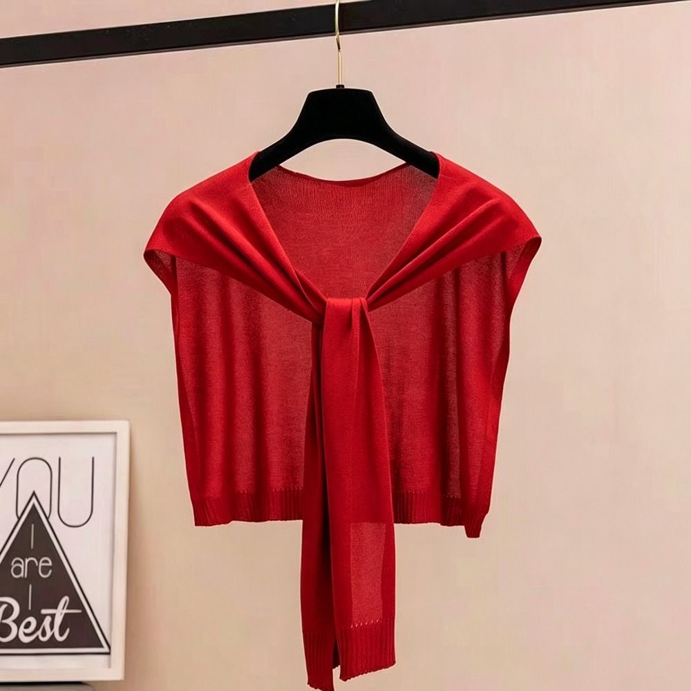 Châle fin en tricot tendance avec nœud, léger, écharpe climatiseuse, faux col, protège-cou pour femmes et filles