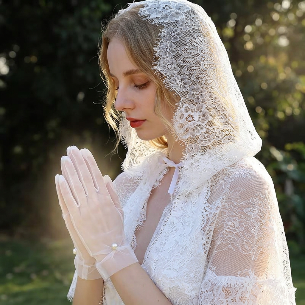 Voile de tête en dentelle blanche pour femme, accessoire de cheveux musulman, élégant pour cérémonie religieuse, couvre-chef de mariage, bandeau en dentelle, châle en dentelle