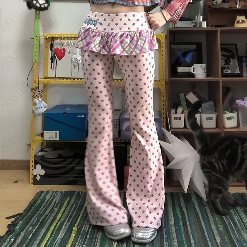 Pantalon amincissant japonais Kawaii pour femmes, vêtements Harajuku Cuteore Wave point, pantalon taille haute, pantalon esthétique Y2k