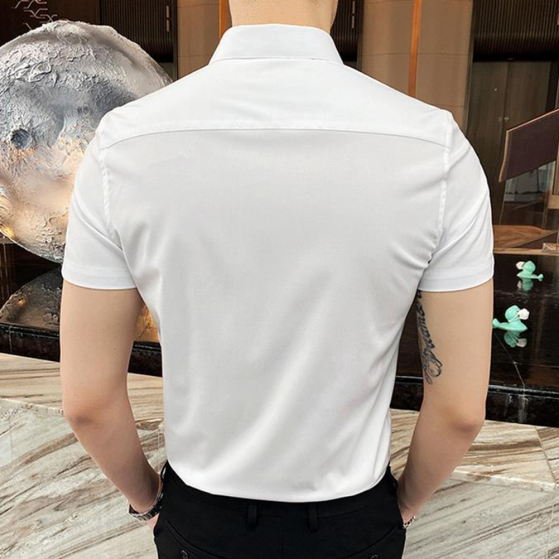Homme noir hauts chemises et chemisiers unis pour hommes vêtements à manches courtes avec col luxe Social esthétique concepteur Original Cool
