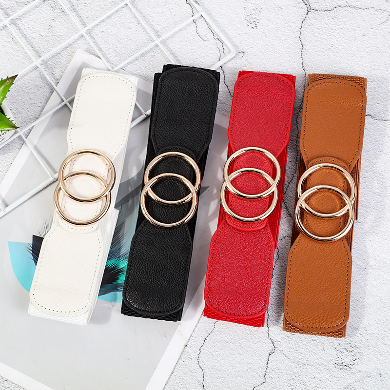 Nouvelle ceinture élastique large pour femmes, marque de haute qualité, or Shuang Huan Kou, ceinture pour femmes, chemise, pull, robe, sangle de décoration