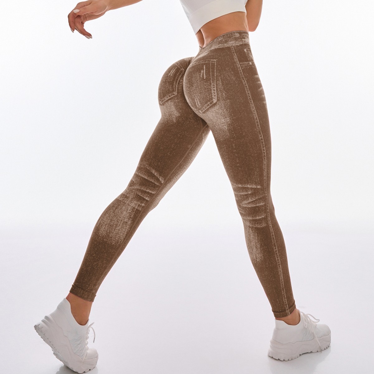    Leggings de Yoga de Sport pour femmes, Faux jean, slim, serré, sans couture, pantalon d'extérieur pour Fitness