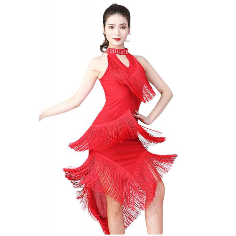 Robe à col licou à franges brillantes pour femmes, rugissant, évasé, testostérone, danse latine, sexy, Rotterdam, kly, paillettes, batterie, con