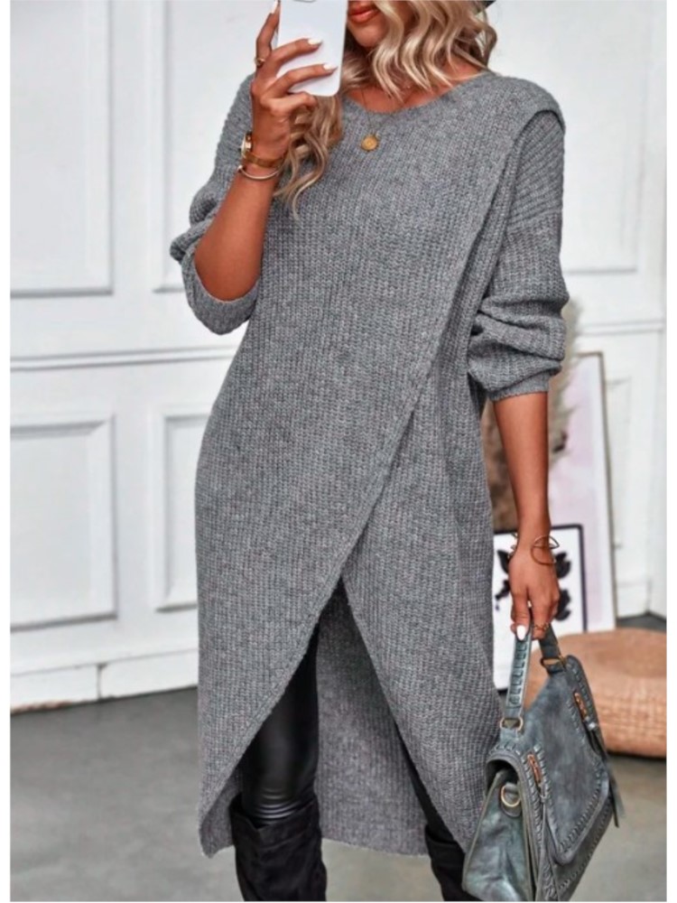 Femmes longue robe pull tricotée 2025 automne hiver chaud fourrure pulls décontracté solide ample tricot robe mi-longue dame travail pulls